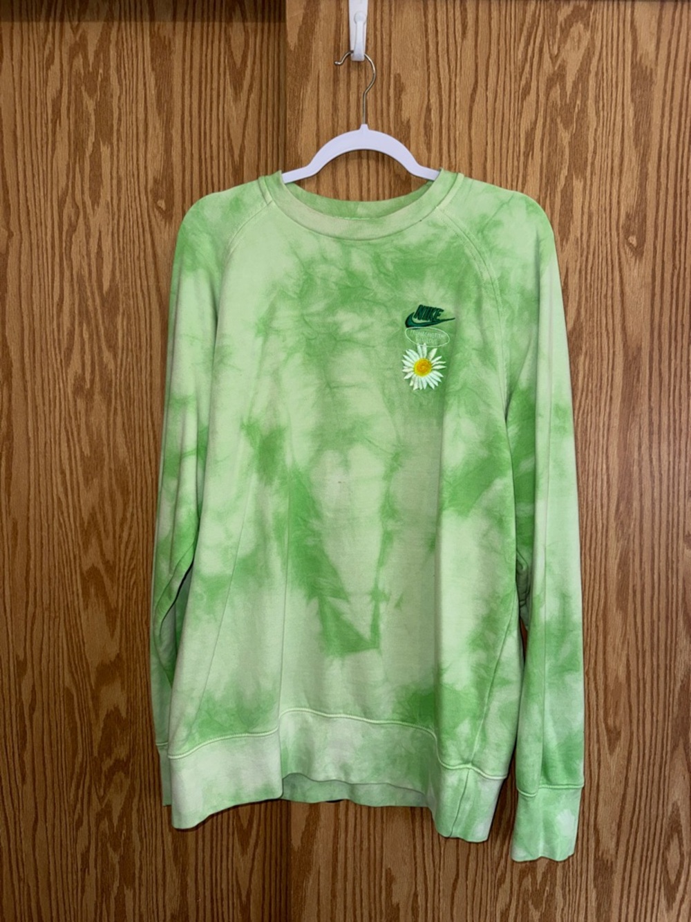 Nike Light Green Tie-Dye Crewneck with Daisy Embroidery